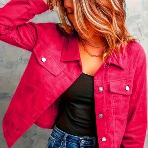 ✨NEW✨ Women's Casual Corduroy Long Sleeve Jacket - Pink - L